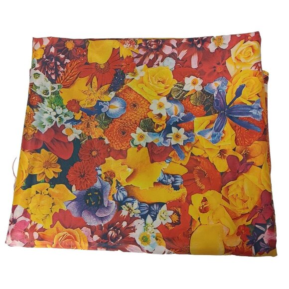 Floral Print Fabric Colorful Bright Red Yellow Purple Woven Non Stretch 3 Yards - Picture 1 of 9